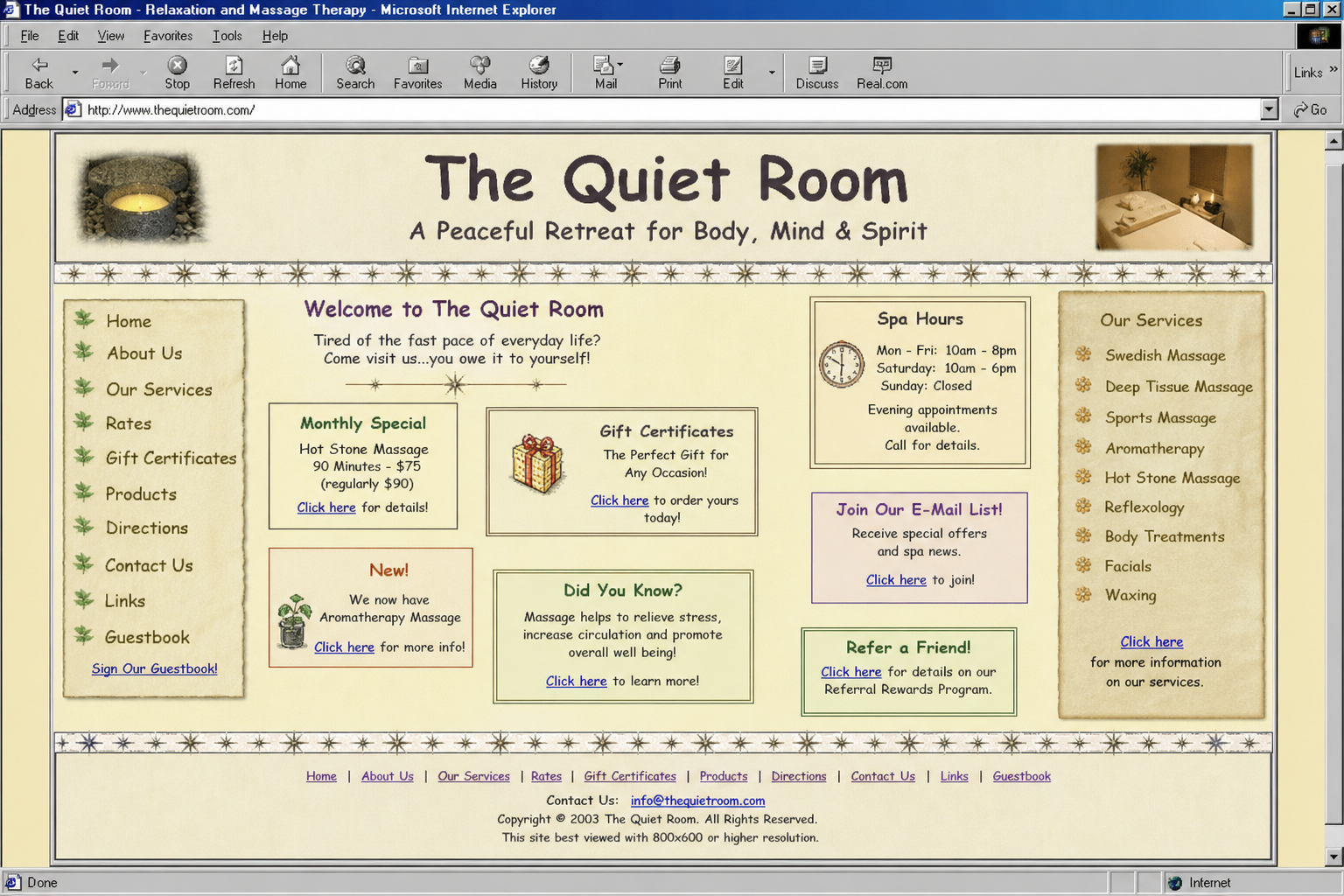 Dated Quiet Room website