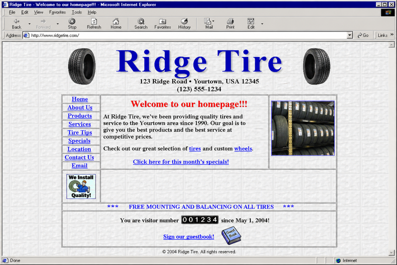 Dated Ridge Tire website
